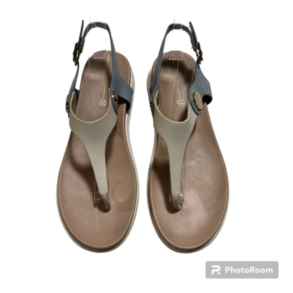 CLN Womens White Blue Dylan Thong Slingback Flat Sandals Sz 37